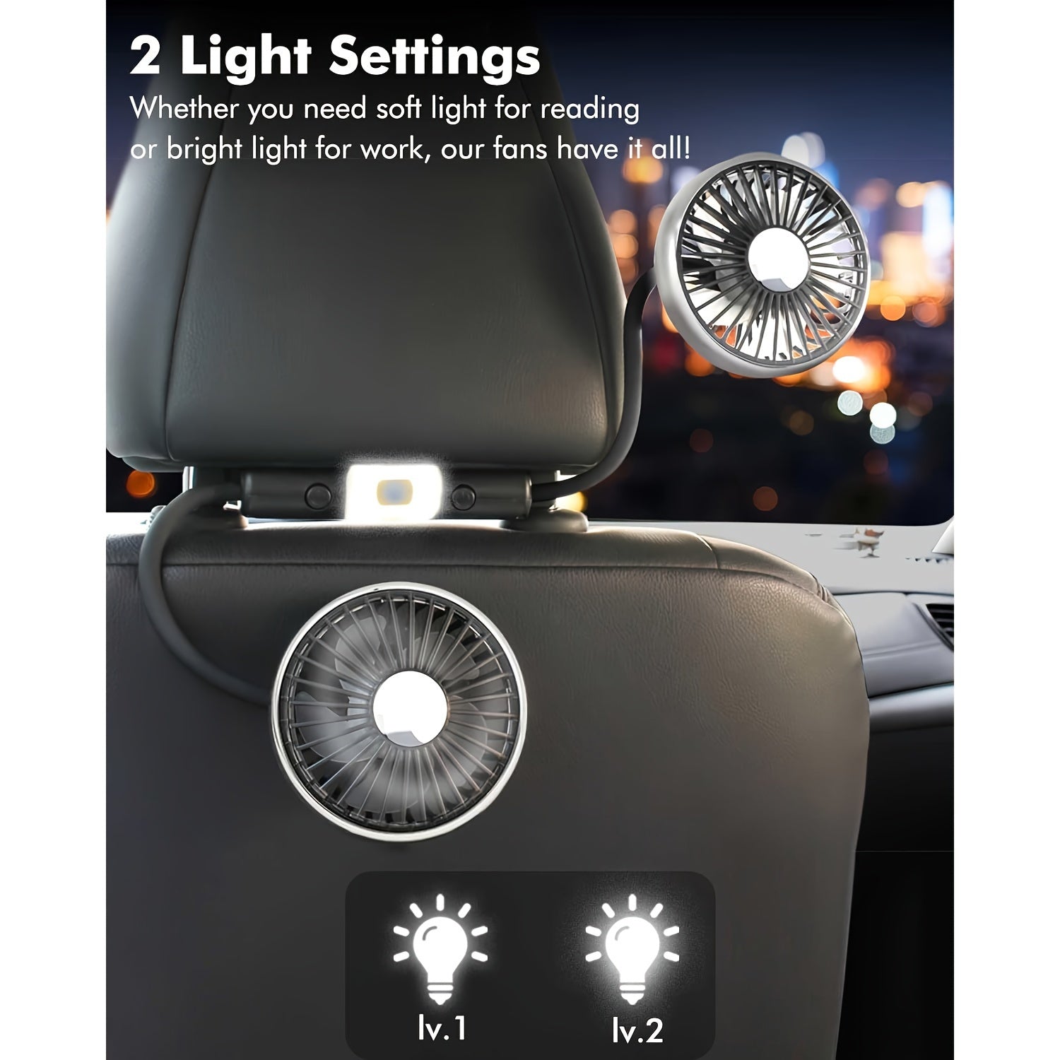 Dual-Head Car Fan USB Powered Adjustable Angle Powerful Wind