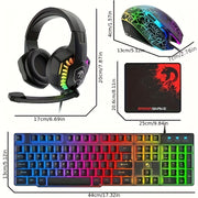 4-in-1 Gaming Bundle with Rainbow LED Backlit Keyboard Mouse Headset and Mousepad