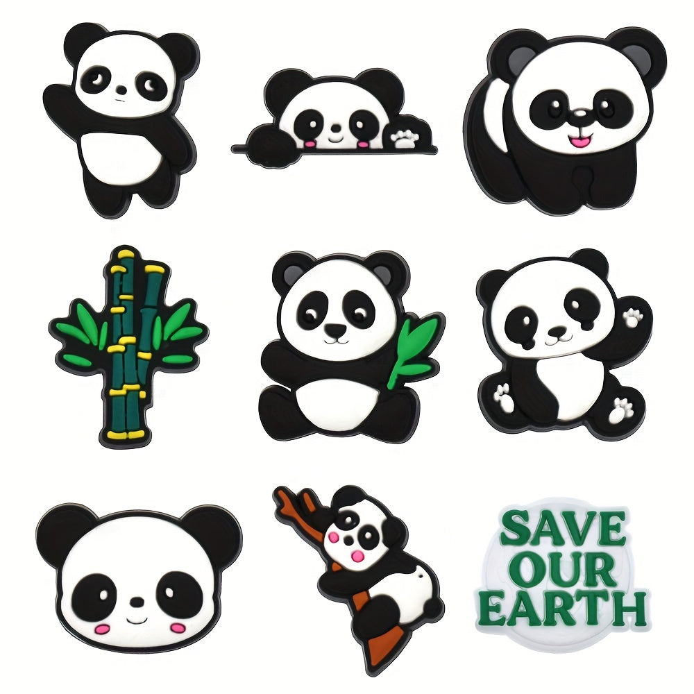 Unisex PVC Panda Shoe Charms Set, Black Eye Animal Shoe Accessories
