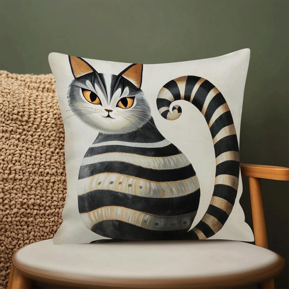 Cat-Themed Decorative Cushion Cover 45cm Polyester Machine Washable for Living Room Bedroom