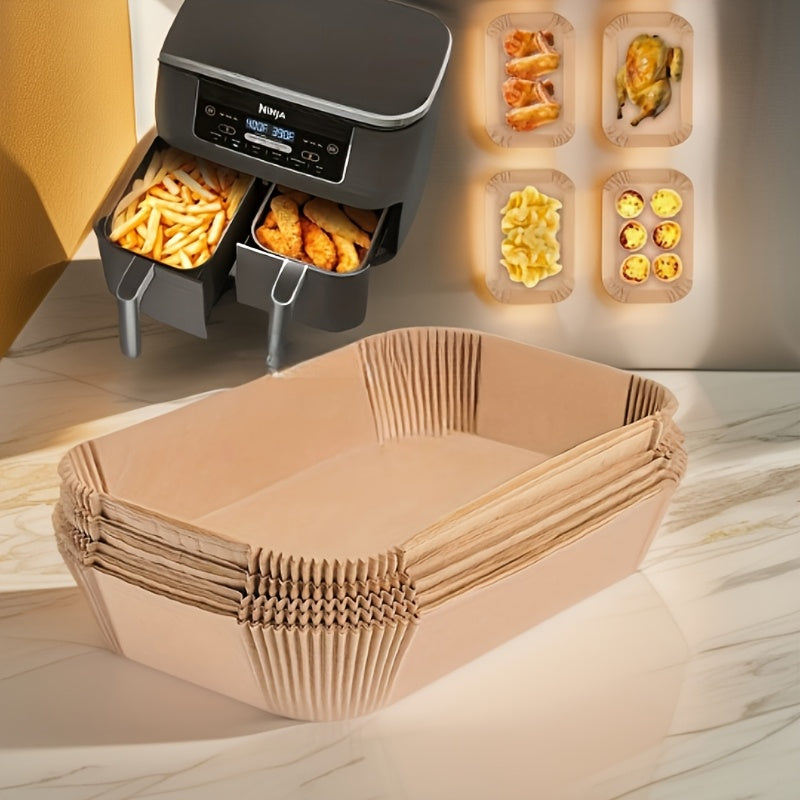100 ta Non-Stick Havo Fryer Parchment Paper Liners to'plami, Mustahkam va Yog' va Suvga Qarshi, Oshxonada, To'ylar, Tug'ilgan kunlar va Yozgi Partiyalar uchun Ideal, Kimyoviy Moddalarsiz Materiallardan Yasalgan