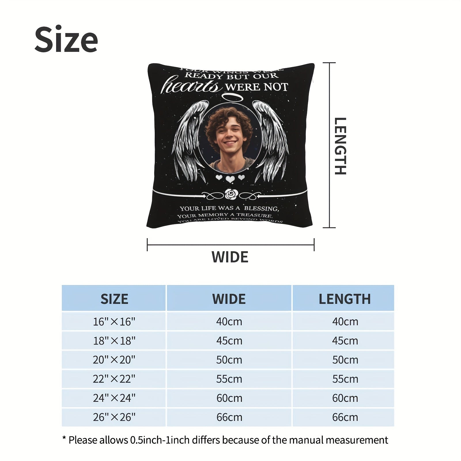 Personalized Memorial Pillow with Angel Wings Design Custom Photo Pillowcase Sentimental Memory Pillow for Adults