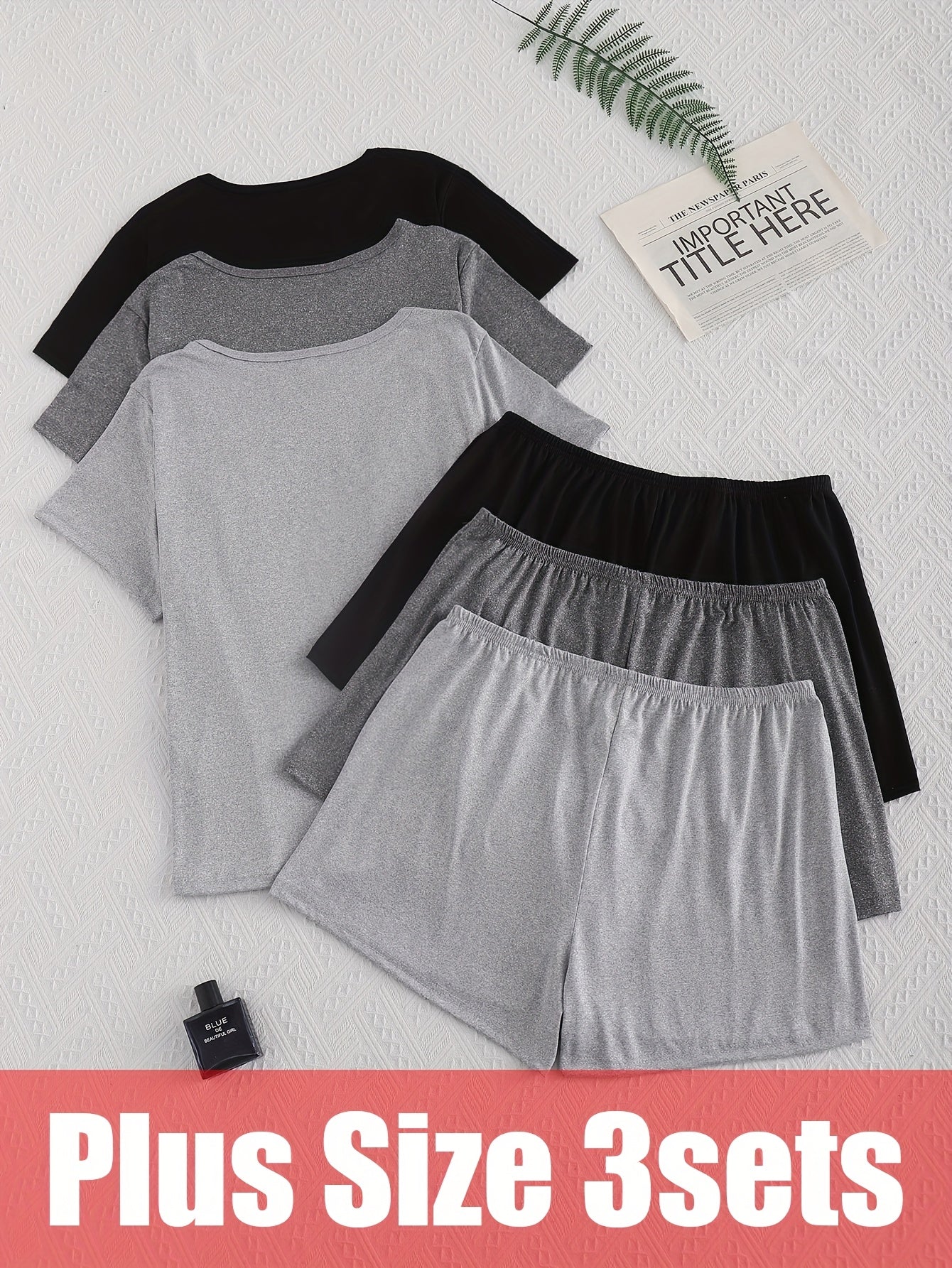 Plus Size Women's Loungewear Set Silky Fiber Short Sleeve Shorts