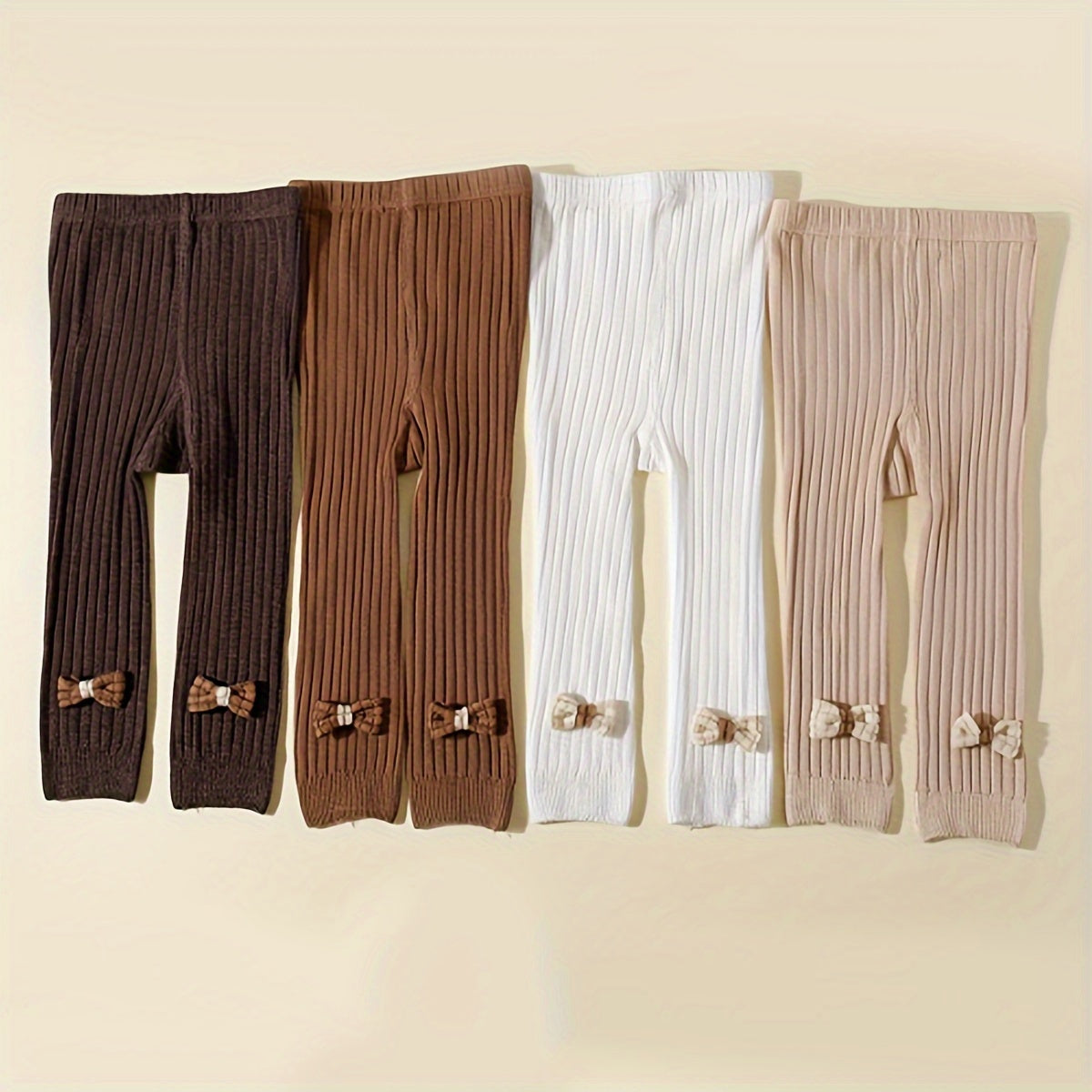 Girls' Ribbed Leggings Set with Bow Detail Soft Polyester Blend All-Season