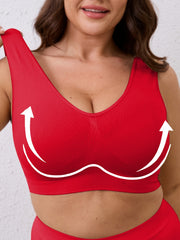 Women's Seamless Breathable V-Neck Wireless Sports Bra Medium Stretch Plus Size