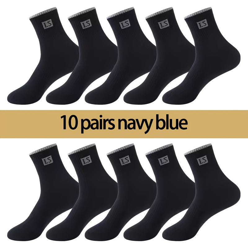 Men's Solid Crew Socks 10 Pairs Breathable Casual Outdoor All Seasons