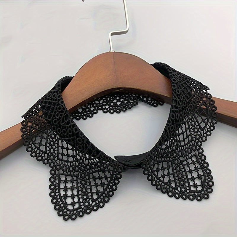 Unisex Fake Collar Solid White Black Floral Hollow Out Design Accessory