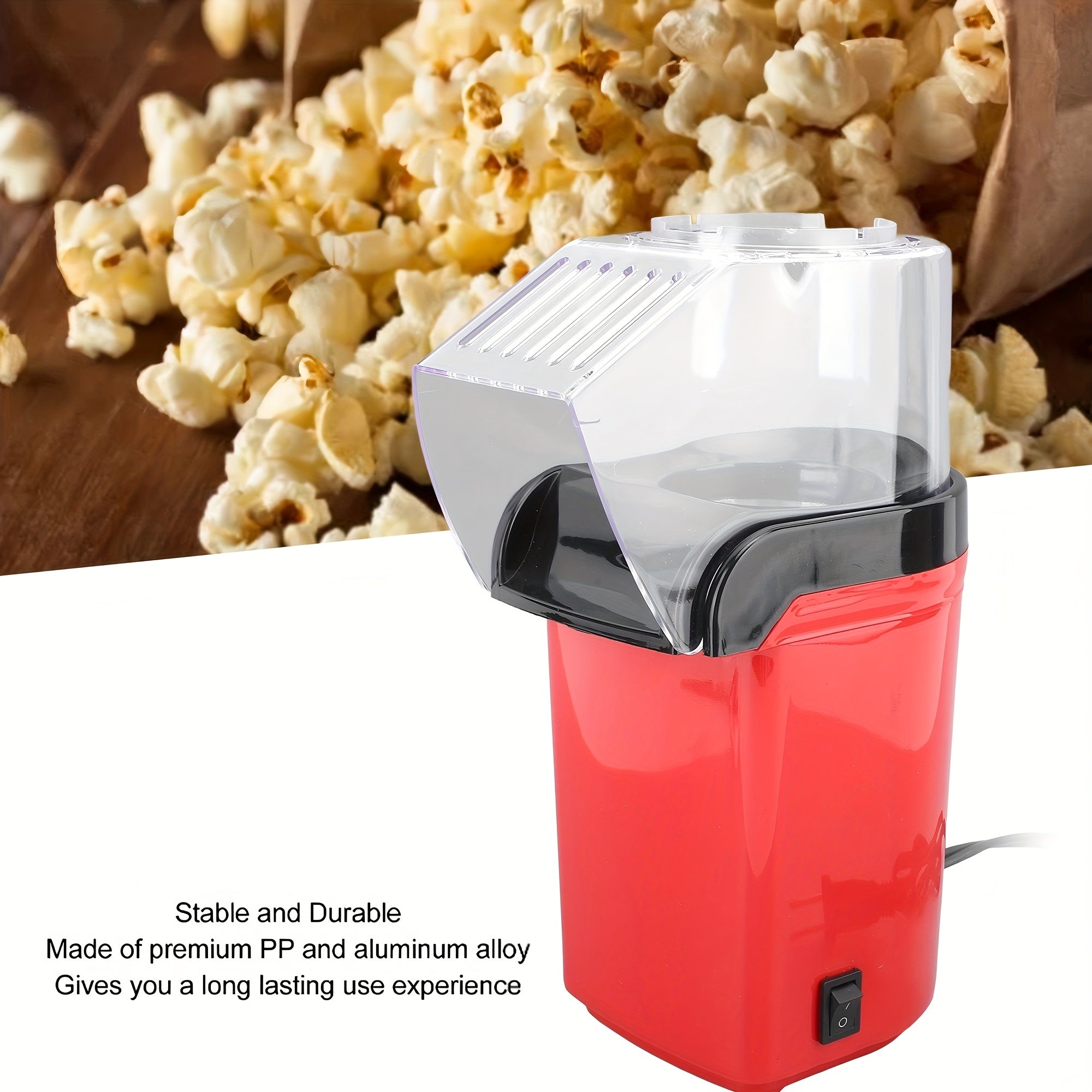 1200W Electric Popcorn Maker Oil-Less Red Black for Home Movie Nights Parties