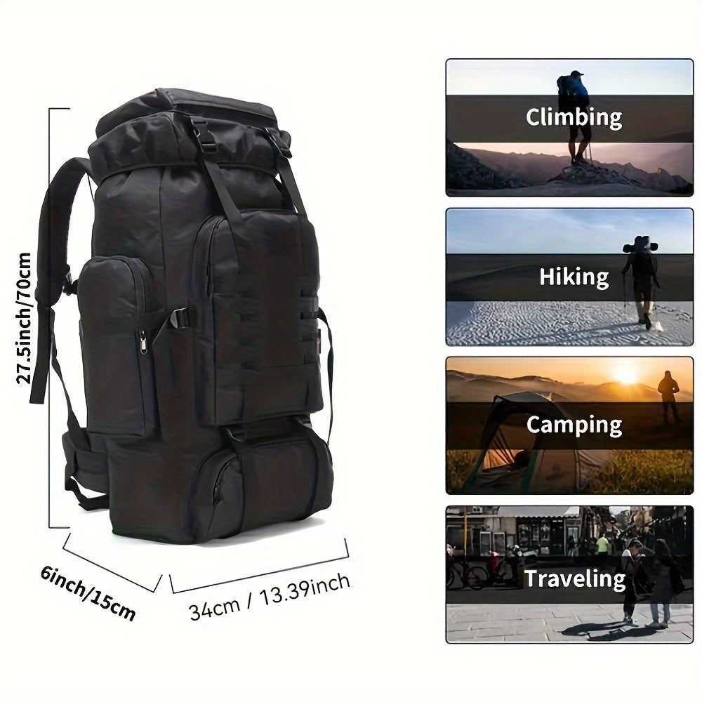 75L Camo Waterproof Stain-Resistant Hiking Backpack with Adjustable Straps