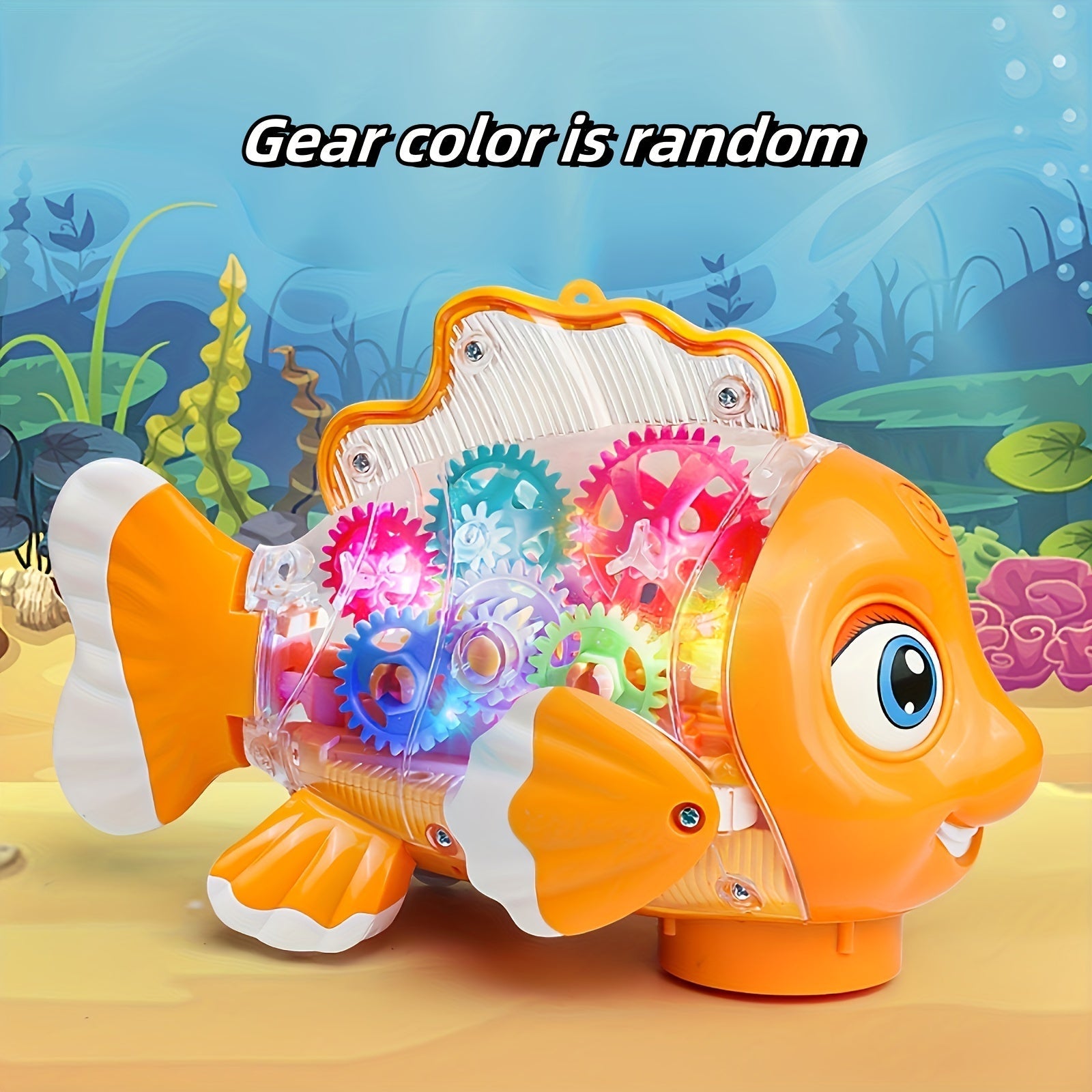 Kids' Clown Fish Swing Toy Light-Up Musical Transparent Swimming Fish for Children