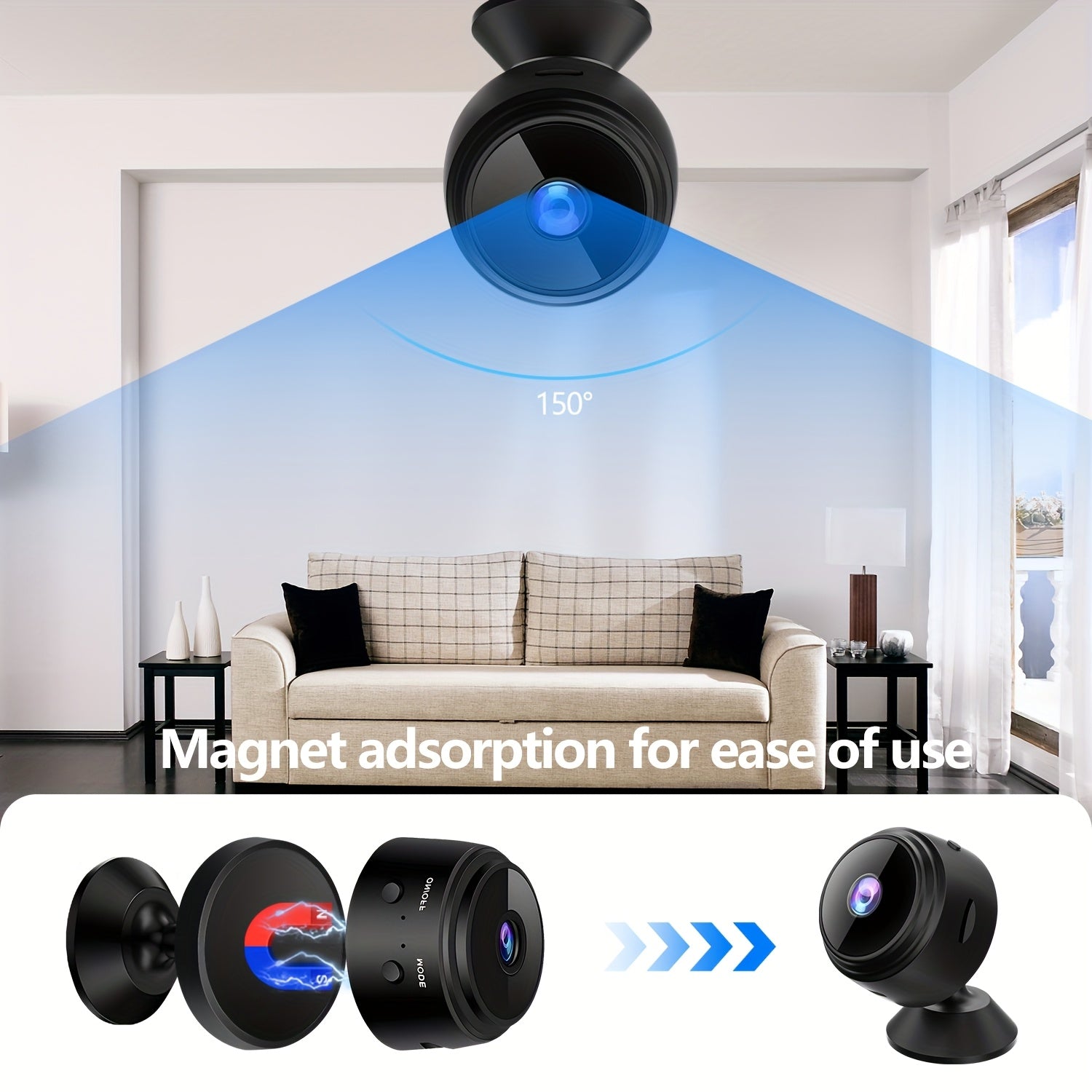 HD 480P WiFi Camera for Smart Home Security Battery or USB Powered ABS Material 2.4GHz Wireless Remote Control