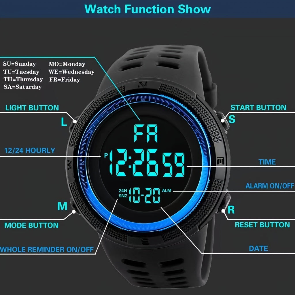 Men's Outdoor Sports Watch with Luminous Display and Multiple Functions