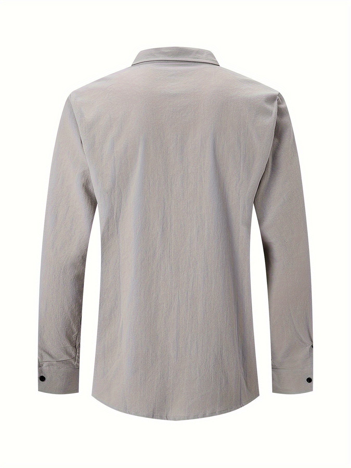 Men's Cotton Linen Patchwork Dress Shirt with Lapel Collar for Formal Events