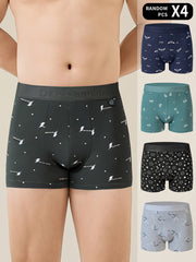 Men's 4-Pack Geometric Cotton Spandex Boxer Shorts Breathable Knit Casual Sports