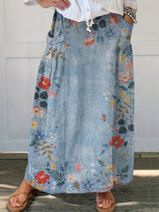 Plus Size Women's Floral Print Pencil Skirt Casual Straight Pockets All-Season