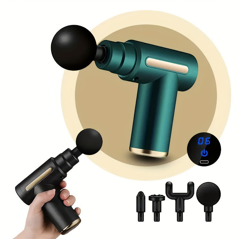 80W MiniPro USB Rechargeable Massage Gun with 4 Attachments Portable Handheld Black and Gold