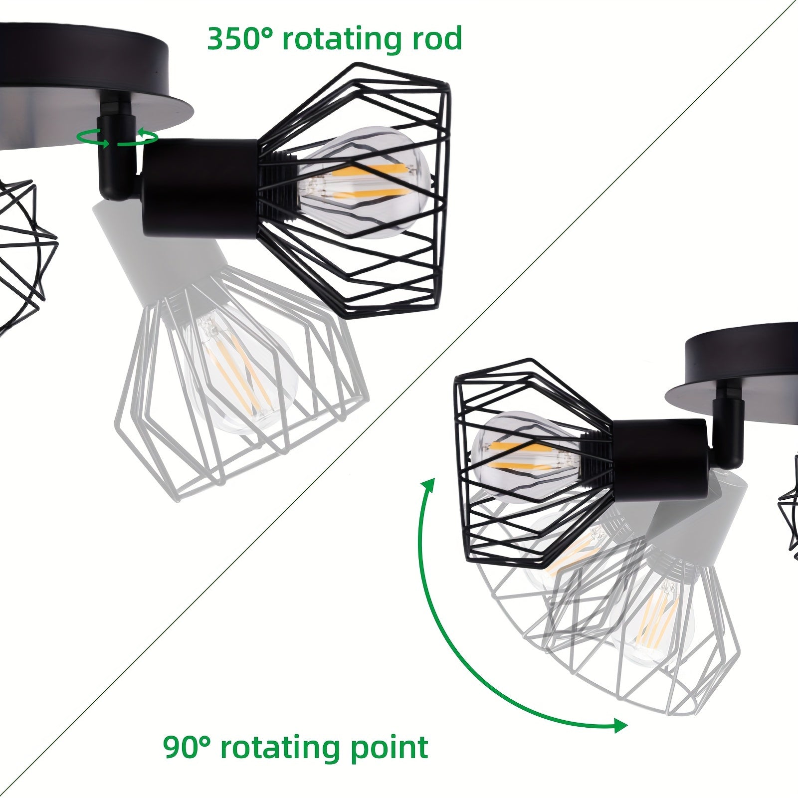 Black Round LED Ceiling Spotlight with 3 Swiveling Bulbs for Living Rooms and Hallways