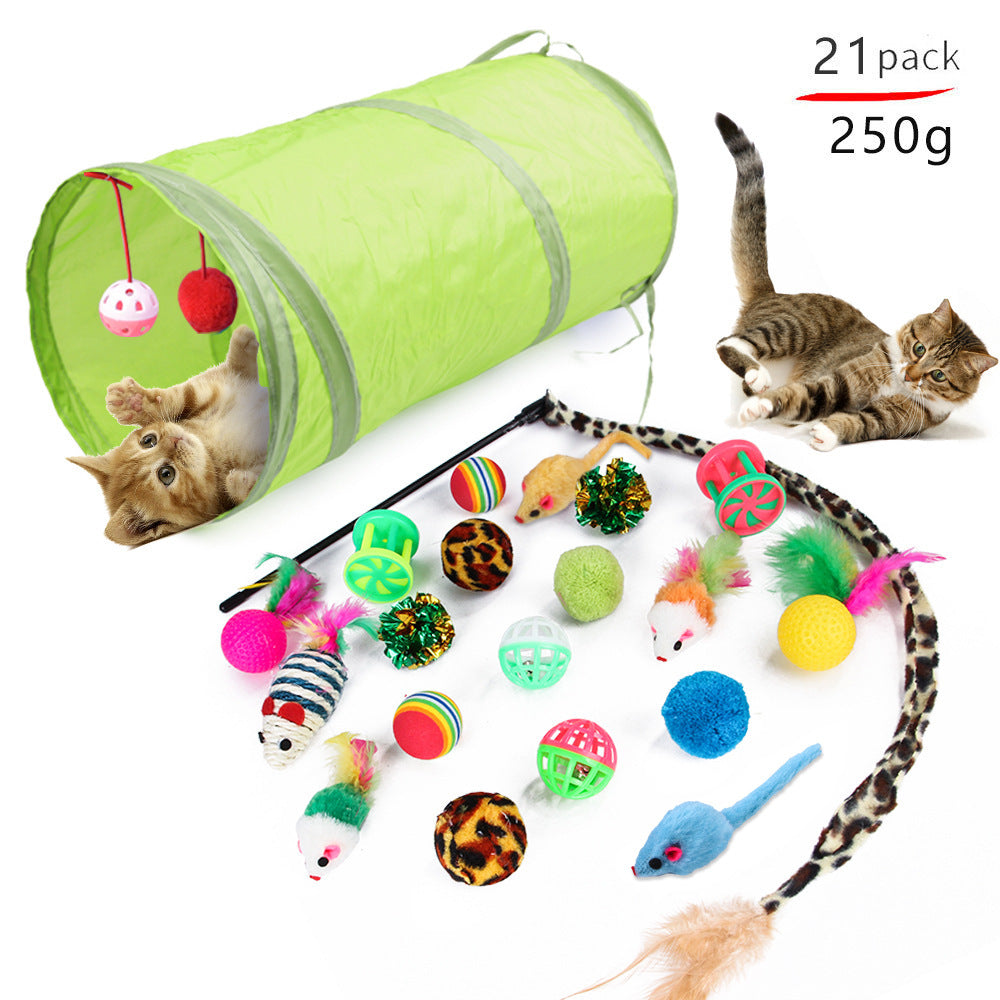 Kit de juguetes para gatos, conjunto para gatitos con túneles plegables de 3 vías y juguete de plumas de poliéster