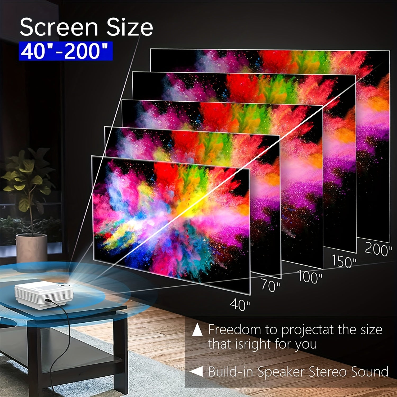 Portable WiFi 1080P Mini Outdoor Projector for Home Cinema Smartphone Compatible