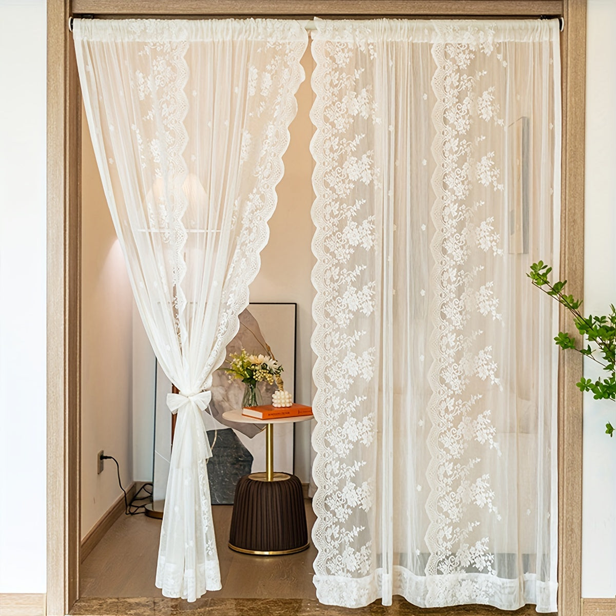White Romantic Lace Sheer Curtain for Living Room Balcony and Door