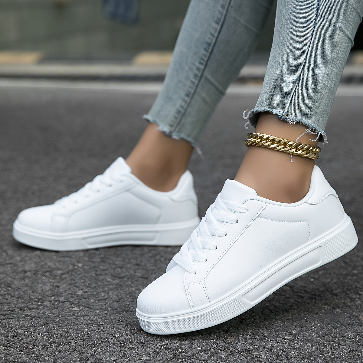 Women's White Lightweight Cushioned Lace-Up Sneakers for Casual and Formal Wear