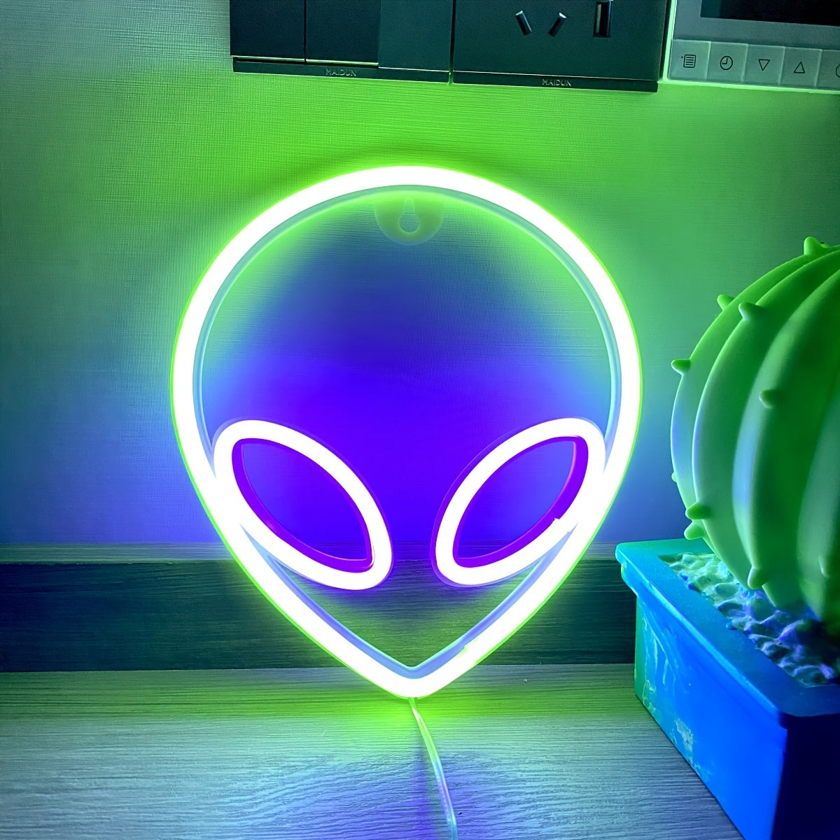 Neon Sign 22x19.5cm Blue Pink UFO LED Wall Light Battery USB Powered for Bedroom Game Room Decor