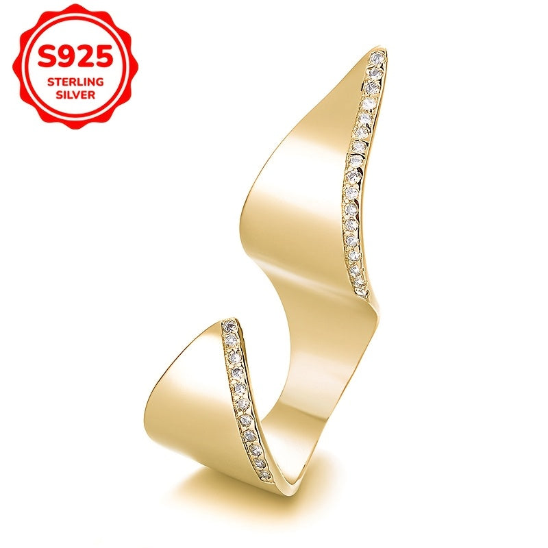 Women's Silver Ring with Irregular Geometric Synthetic Zirconia Inlay
