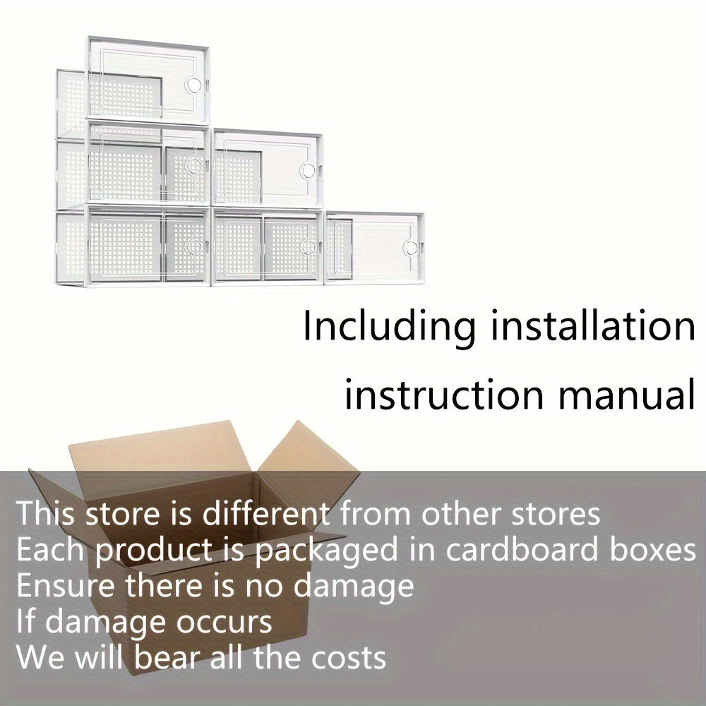Set of 6 or 12 Clear Plastic Shoe Storage Boxes Dustproof Stackable Foldable