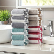 12-Piece Soft Absorbent Striped Coral Fleece Washcloths for Travel and Gym