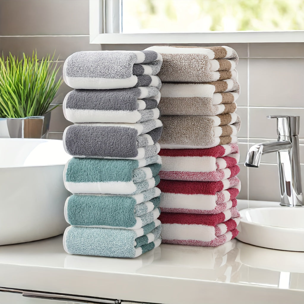 12-Piece Soft Absorbent Striped Coral Fleece Washcloths for Travel and Gym