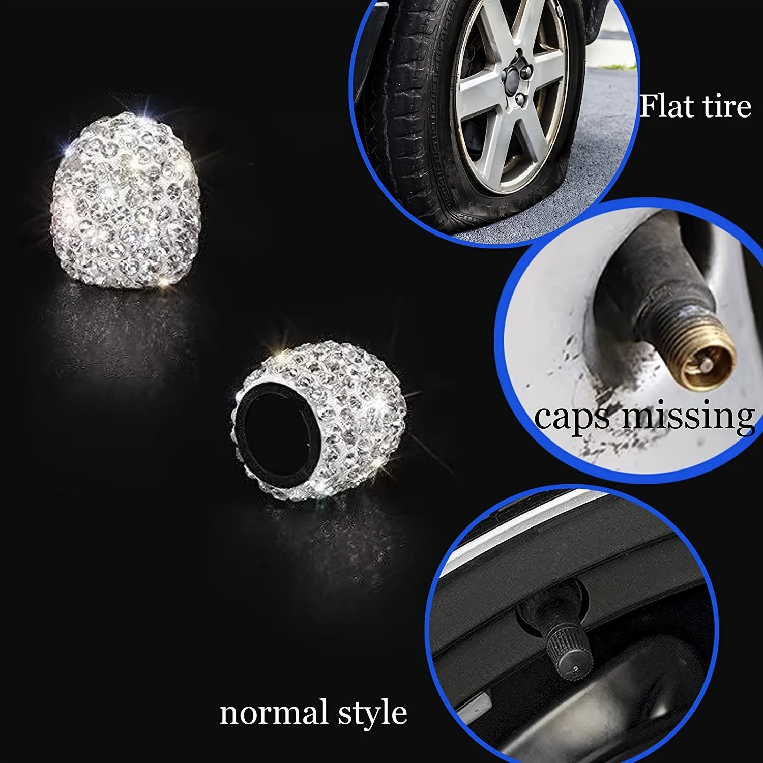 Universal Rhinestone Tire Valve Stem Caps for Cars Bikes Trucks 4 Pack