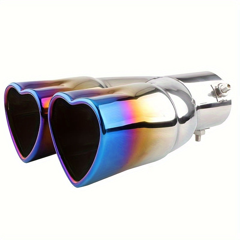 Car Stainless Steel Dual Outlet Heart-Shaped Exhaust Tailpipe 3.81-5.84 cm