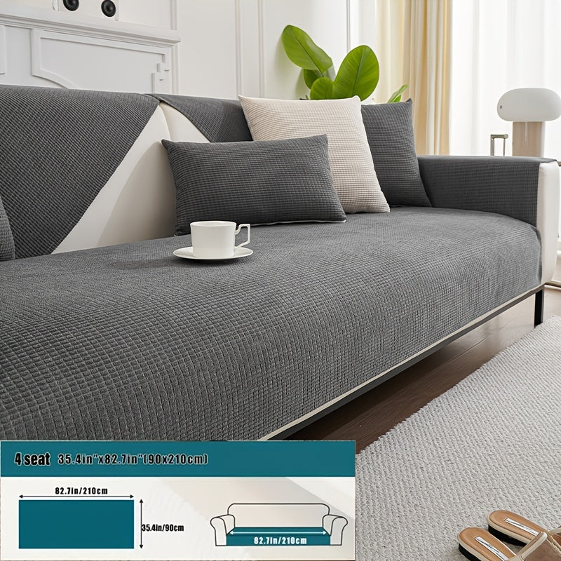 Water-Resistant Velvet Sofa Cover for 1-4 Seat L-Shaped Sofas Pet-Friendly Non-Slip Machine Washable Gray Textured Fabric