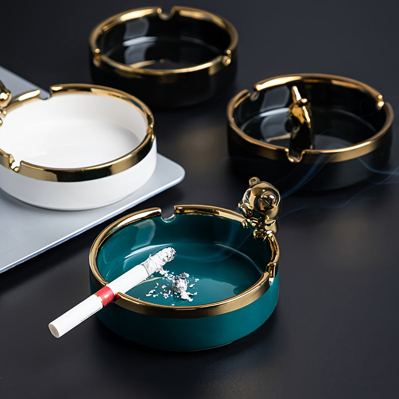 Mini Ceramic Ashtray Odorless Round Portable White Black Green