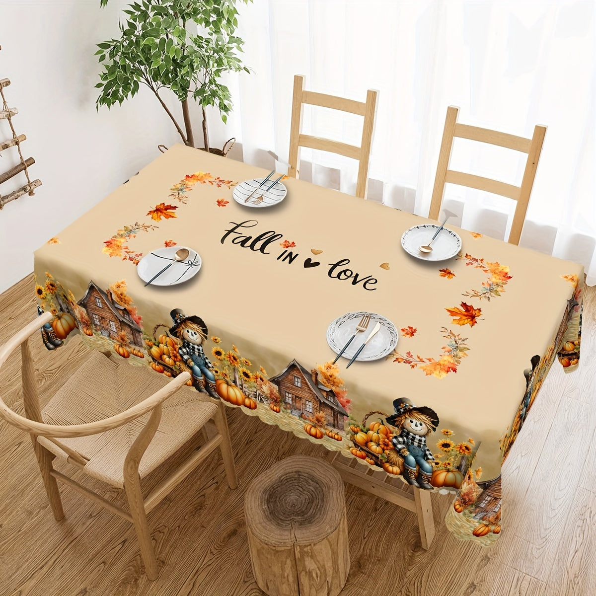 Autumn Harvest Tablecloth Water-Repellent Wrinkle-Free Polyester for Thanksgiving and Holiday Decor