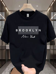 Men's Cotton T-Shirt with Brooklyn NYC Graphic Crew Neck Short Sleeve Casual All-Season