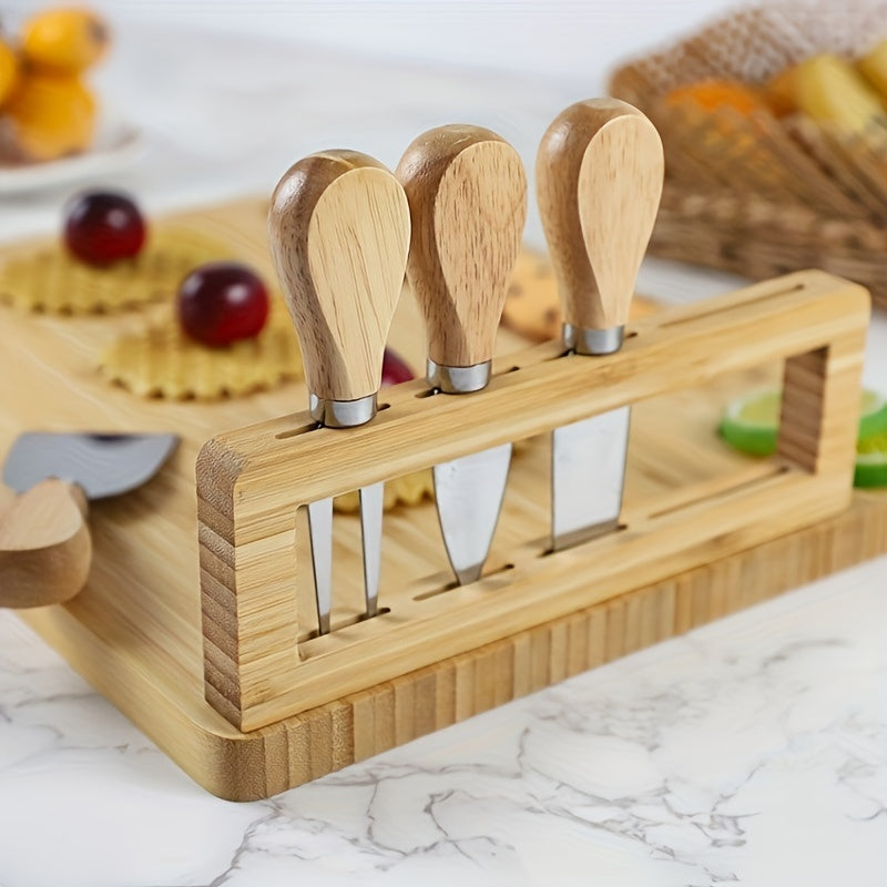 Bamboo Cheese Board Set with Knife for Serving Cheese Fruit and Nuts