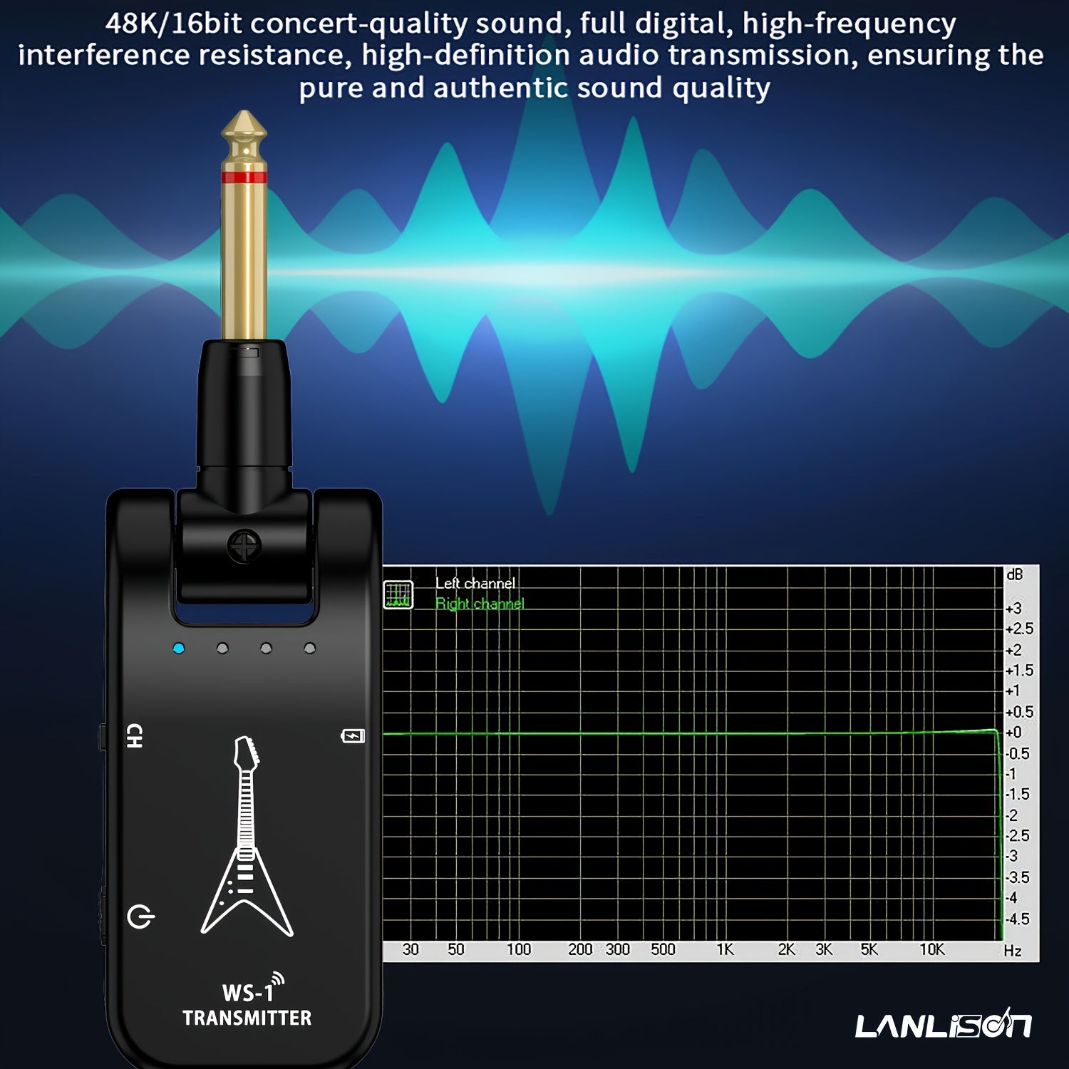 Sistema inalámbrico para guitarra de 2.4GHz con batería recargable para instrumentos eléctricos negro