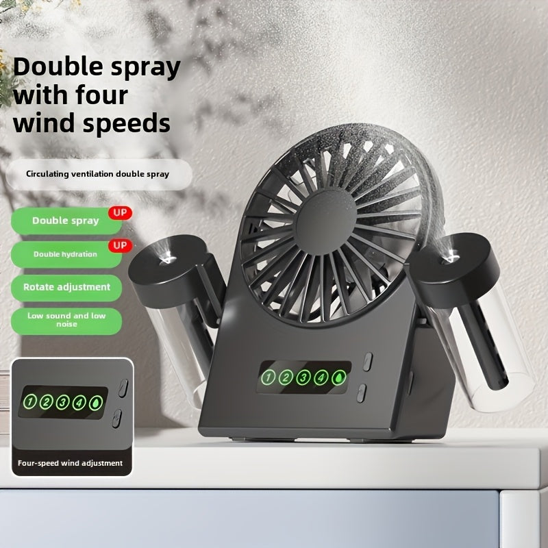 USB Rechargeable Portable Fan with 1200mAh Battery Adjustable Speeds Cooling Mist Digital Display