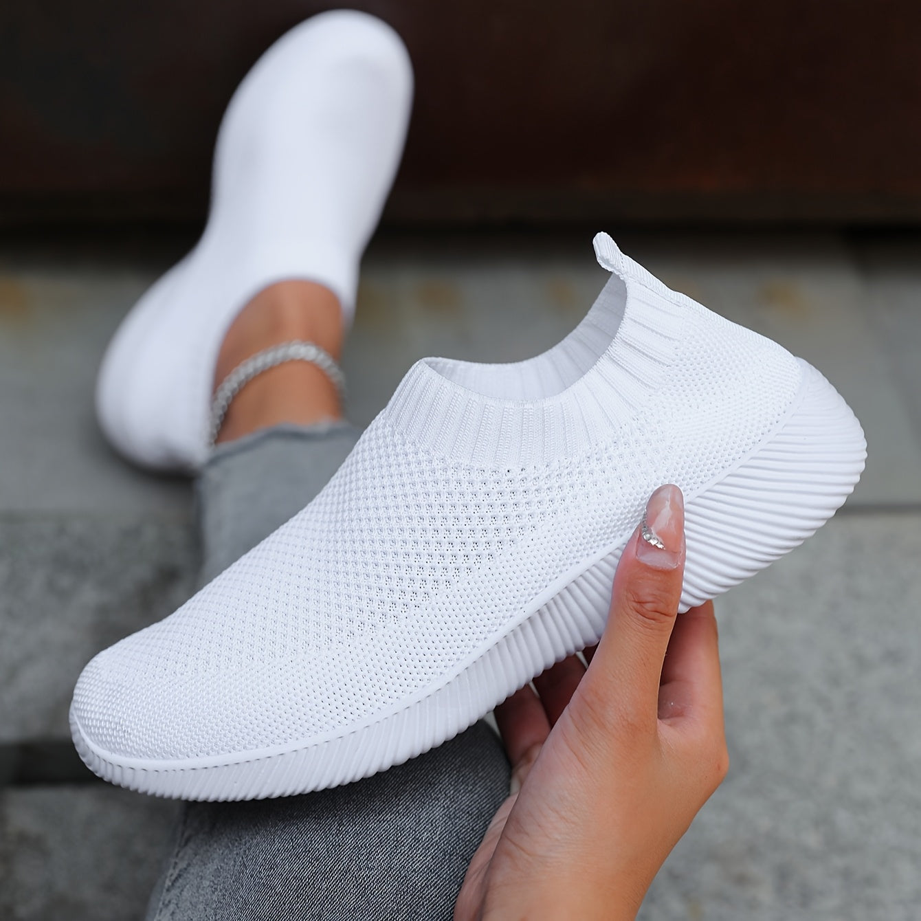 Women’s Breathable Knit Slip-On Sneakers Lightweight EVA All-Season Casual Shoes