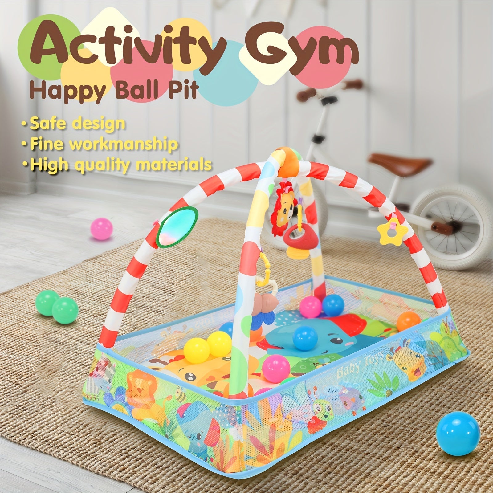 Colorful Play Mat with Activity Gym and Ball Pit for Infants and Toddlers