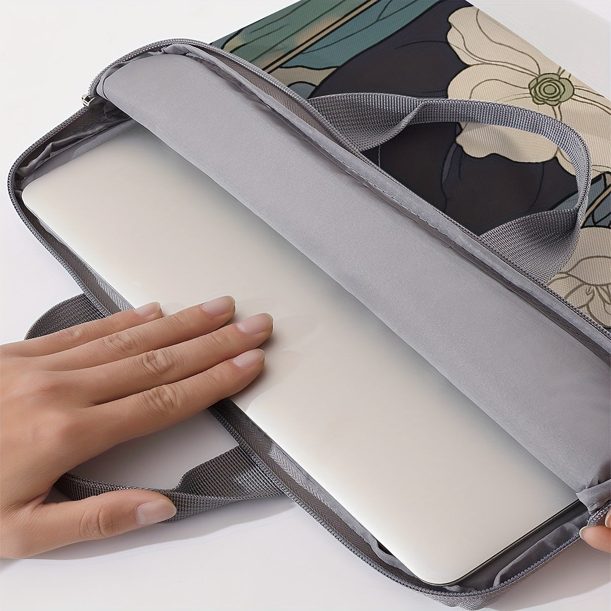 Qora mushuk va peonylar noutbuk qopqogʻi 38cm zip yopilishi bosma polyester ofis kollej kundalik yoʻl