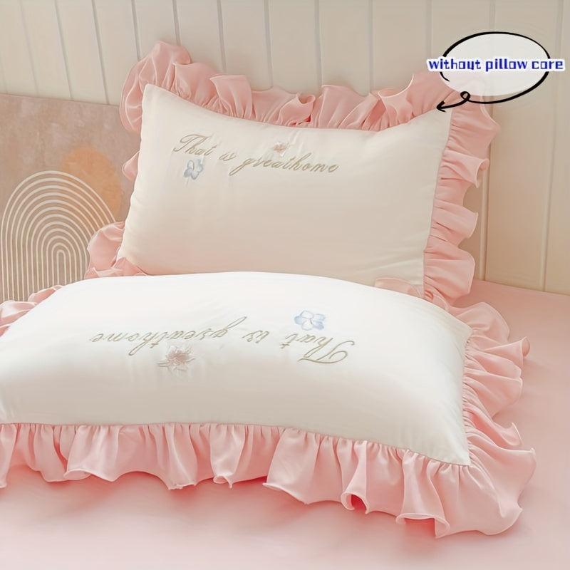 Элегантный вышитый комплект постельного белья с кружевным чехлом на пуховик и наволочками