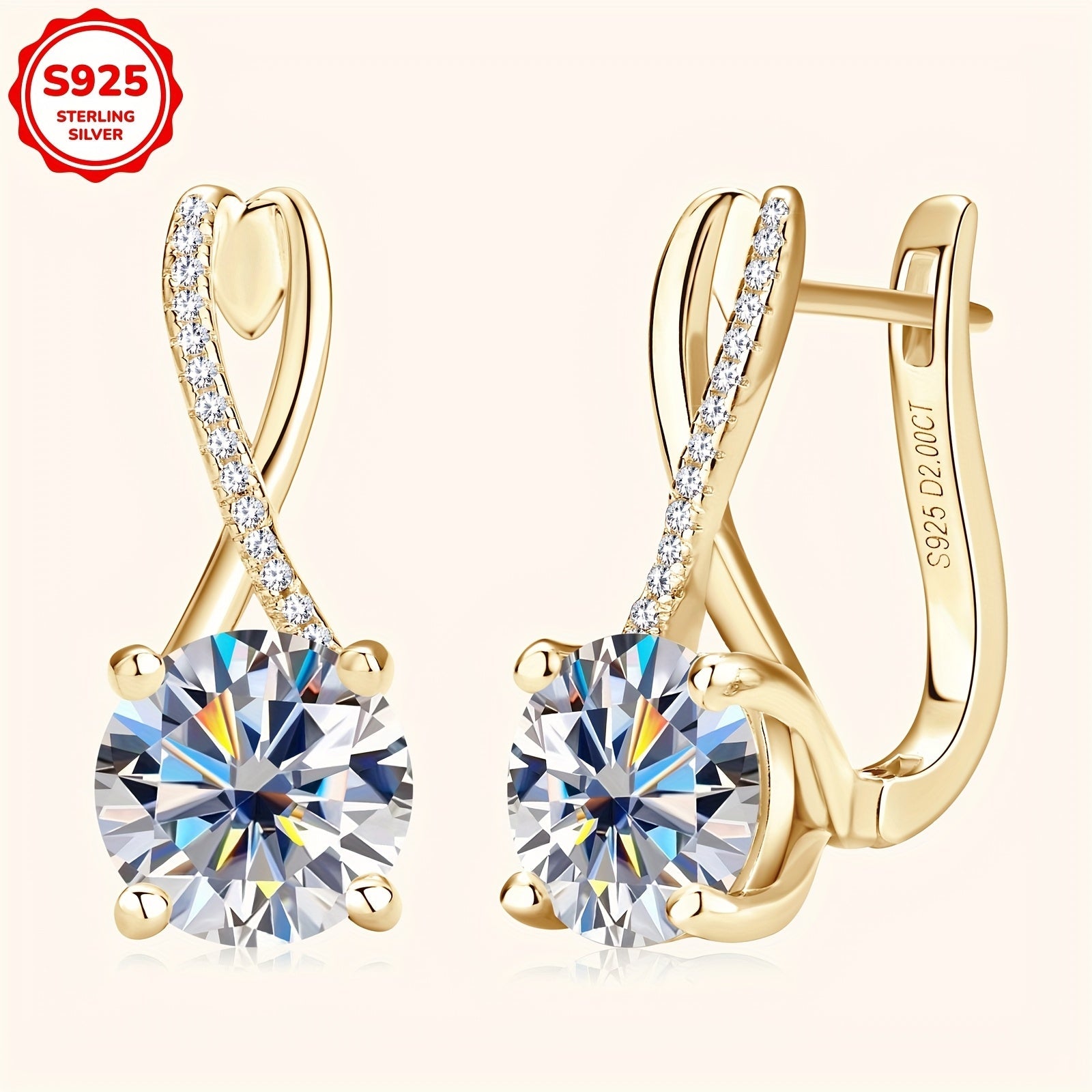 Sterling Silver Moissanite Earrings 8mm Round 2.0ct Wedding Party Jewelry