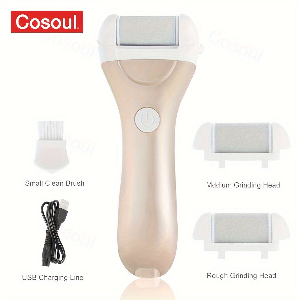 Rechargeable Electric Foot File Callus Remover for Dead Skin Heels with USB Charging and Multiple Grinding Heads
