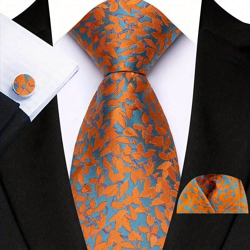 Men's Plaid Paisley Flower Tie Set with Cufflinks and Handkerchief Pack of 3