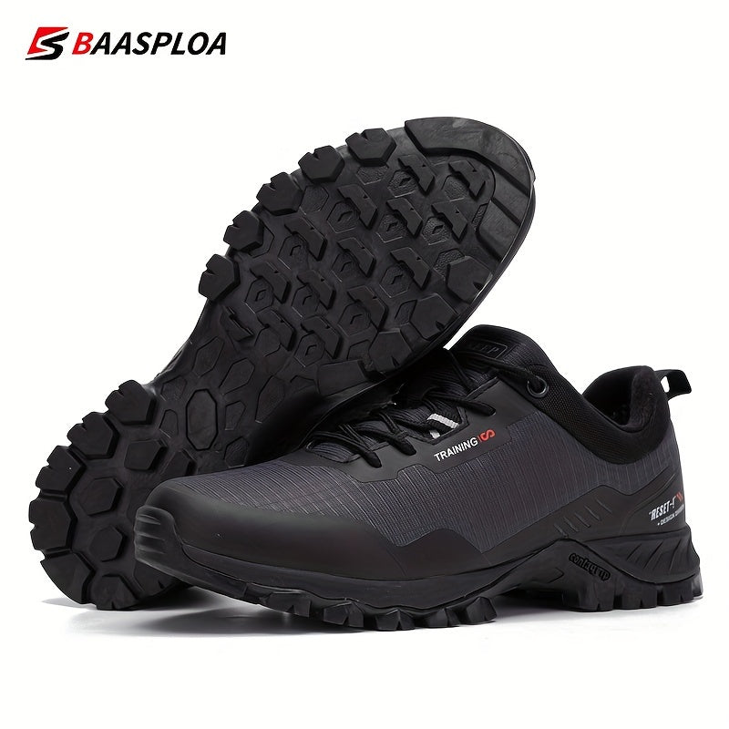 Men's Low-Top Waterproof Hiking Shoes in Black and Red with Anti-Slip Sole