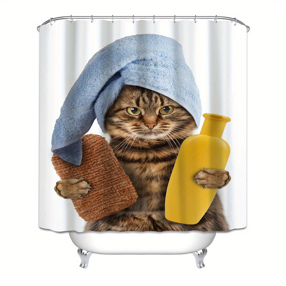 Funny Cat Pattern Shower Curtain Waterproof Fabric for Bathroom Decor