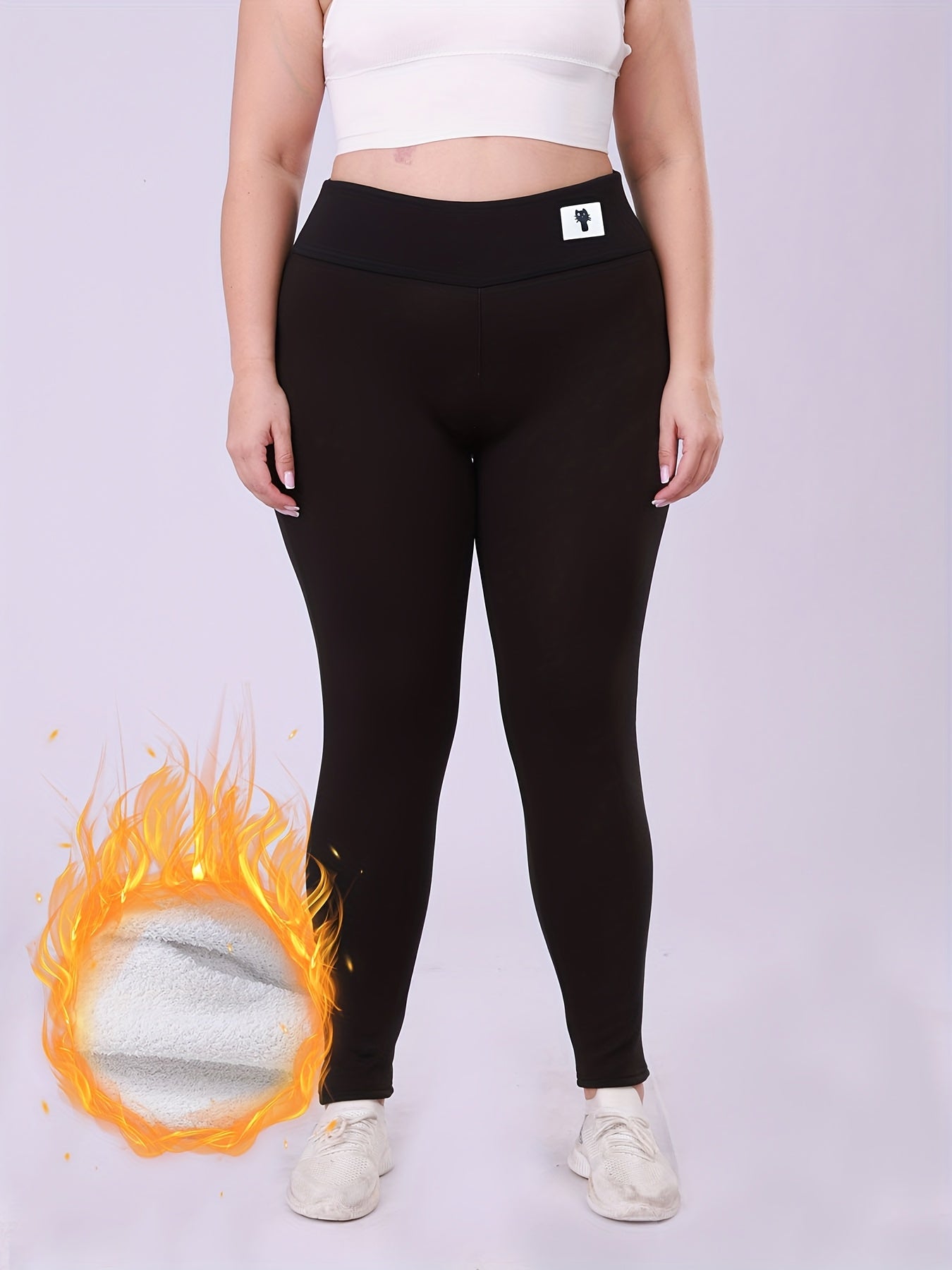 Pantalones de invierno con forro de felpa para mujer, azul marino, talla grande, leggings gruesos