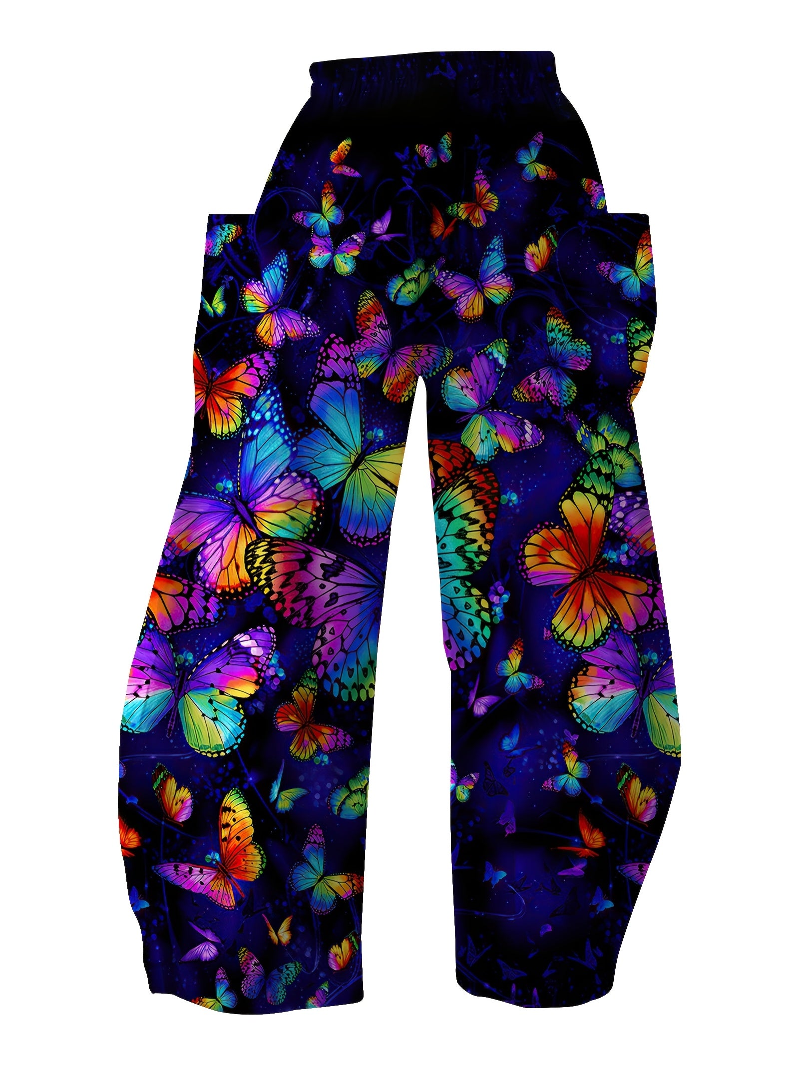 Women's Butterfly Print 3D Wide Leg Palazzos Casual Elastic Waist Pants